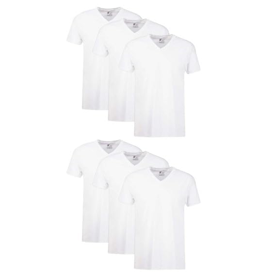 Hanes Ultimate Men's 6-Pack Classics V-Neck T-Shirt Value Pack, White, Large