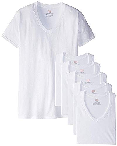 Hanes Mens Classic White V-Neck T-Shirt P6 (7880W6) (White, Large/Tall)