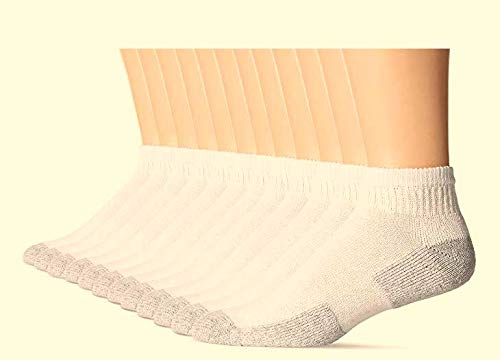 Fruit of the Loom Mens 24 Pair Half Cushion Ankle Sock Sockshosiery, white, Shoe size 6-12