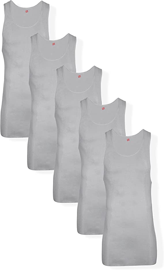 Hanes Men’s Tall 100% Cotton Tank Tops, Undershirts, Tagless and Sleeveless, 6X-Large Tall, Gray - 3 Pack