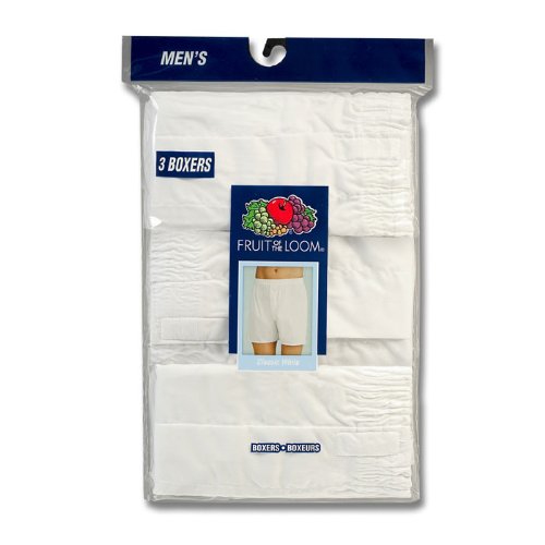 3-pack Men's Fruit of the Loom 595 Solid White Boxers (Small)