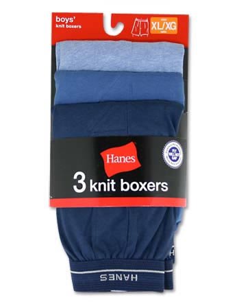 Hanes boys Exposed Elastic Knit Boxer(B539P5)-Assorted Solids-XL