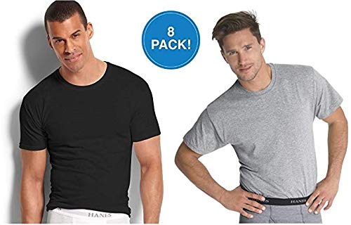Hanes Men's 8Pack Crew Neck Tagless Black-Grey Undershirts Crewneck T-Shirt XL