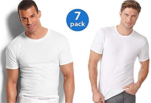 Hanes Men's 7Pack Crew Neck Tagless White Undershirts Crewneck T-Shirts, 5XL
