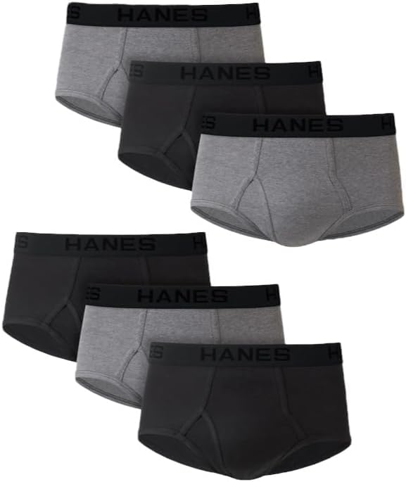 Hanes Men's Tagless Cotton Brief (Pack of 6), Black/Grey, Large
