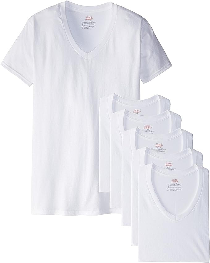 Hanes Best 6-Pack V-Neck T-Shirt (X-Large, White)