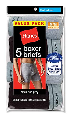 Hanes Men's 5-Pack Boxer with ComfortFlex Waistband Brief, Black/Grey, 2XL