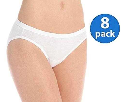 Hanes Women's 8Pack 100% Cotton Bikini Underwear Ladies Panties, White 9