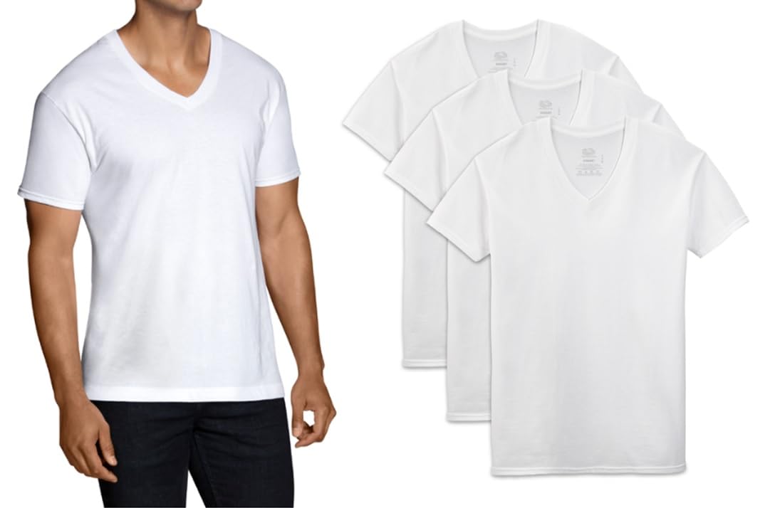 Fruit of the Loom Men's V-Neck Tee 3 Pack, White, XXX-Large(Pack of 3)