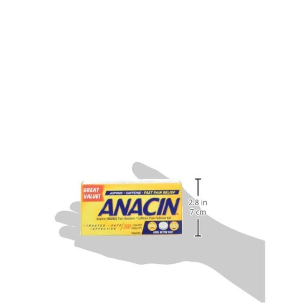 Anacin Fast Pain Relief Pain Reducer Aspirin Tablets, 300 Tablets, (Pack of 3)