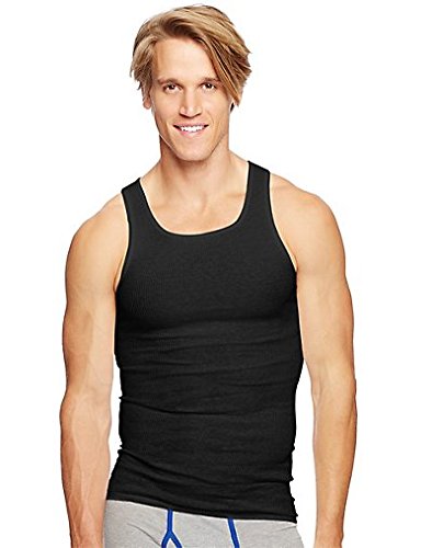 Hanes Mens Classics Black/Grey A-Shirt P4 (7993BG) -BLACK/GREY -L