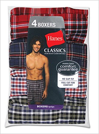 Hanes Mens Tartan Boxer 4 Pack (Medium)
