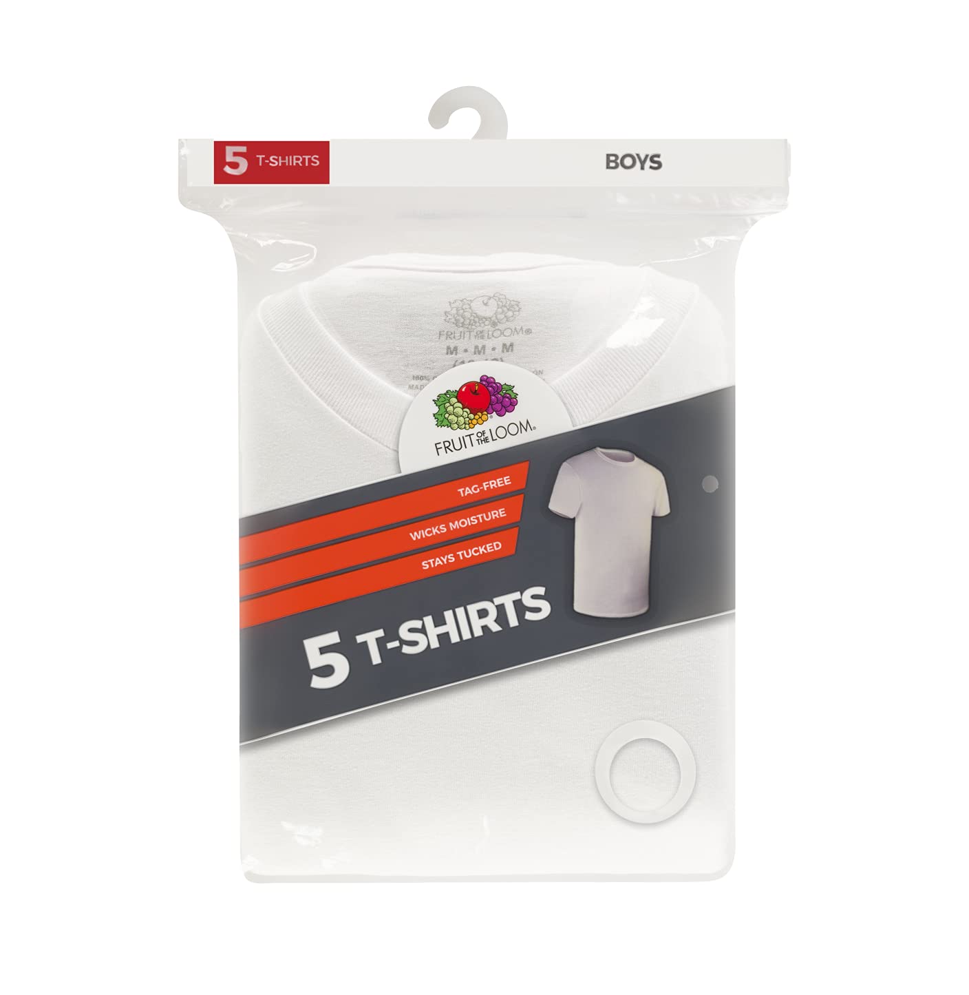 Fruit of the Loom Boys White Crew T-Shirts 5 Pack, M, White