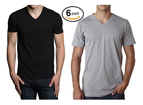 Hanes Men's Red Label Closure 6-Pack V-Neck T-Shirts (Black & Grey, Small)