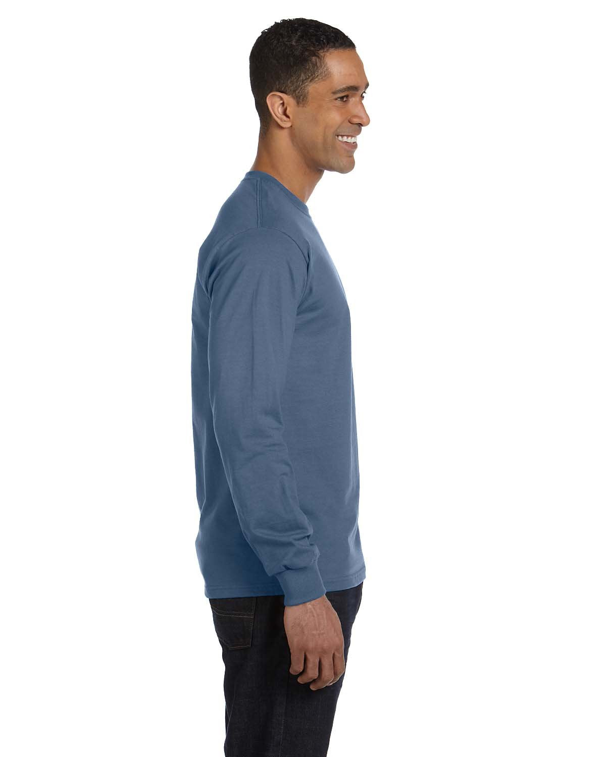 Hanes Long Sleeve Beefy-T T-Shirts (Large, Denim Blue)