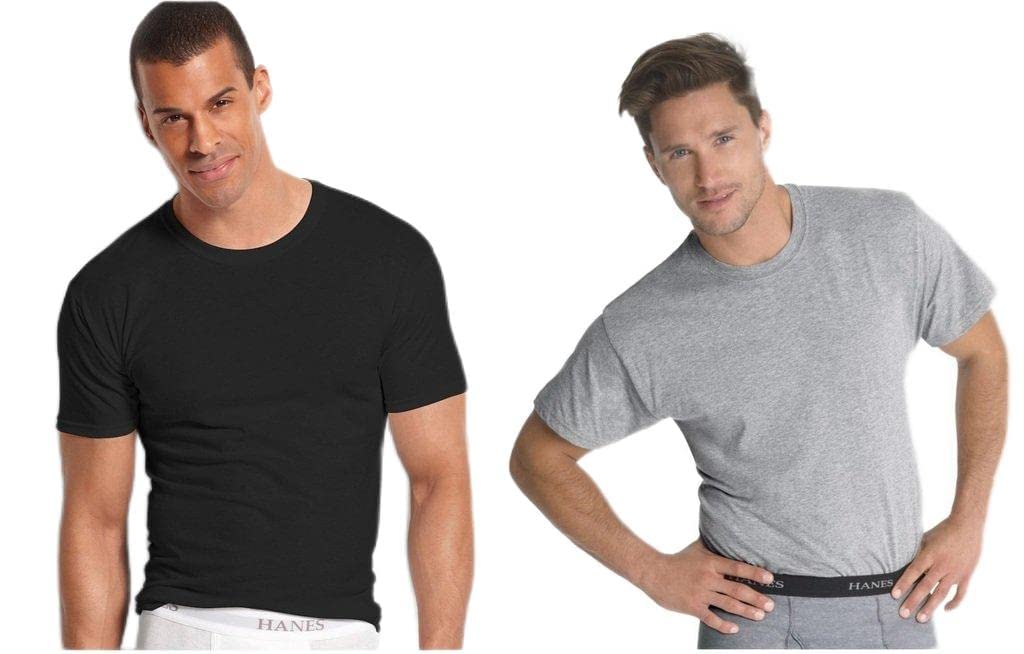 Hanes Men's 4Pack Crew Neck Tagless Black-Grey Undershirts Crewneck T-Shirt 5XL