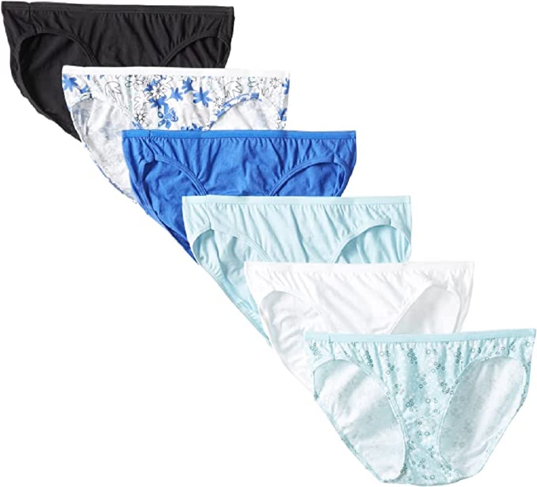 Hanes Women's 6Pack 100% Cotton Bikini Underwear Ladies Panties, Assorted 6