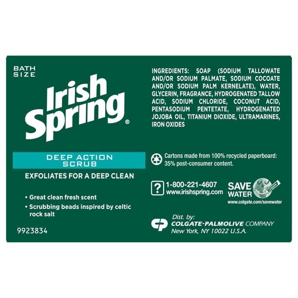 Irish Spring Deep Action Smoothening,Moisturizing,Exfoliating Scrub Bar Soap 3 Pack