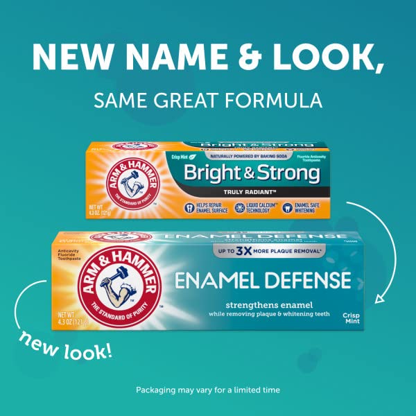 ARM & HAMMER Enamel Defense Fluoride Anticavity Toothpaste Fresh Mint 4.3 oz (Packs of 2)