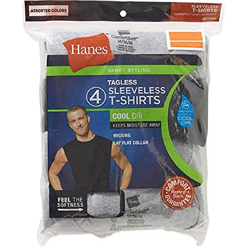 Hanes Men's Sport Styling Cotton Sleeveless T-Shirts w/Cool DRI 4-Pack (XX-Large (50-42"), Black)