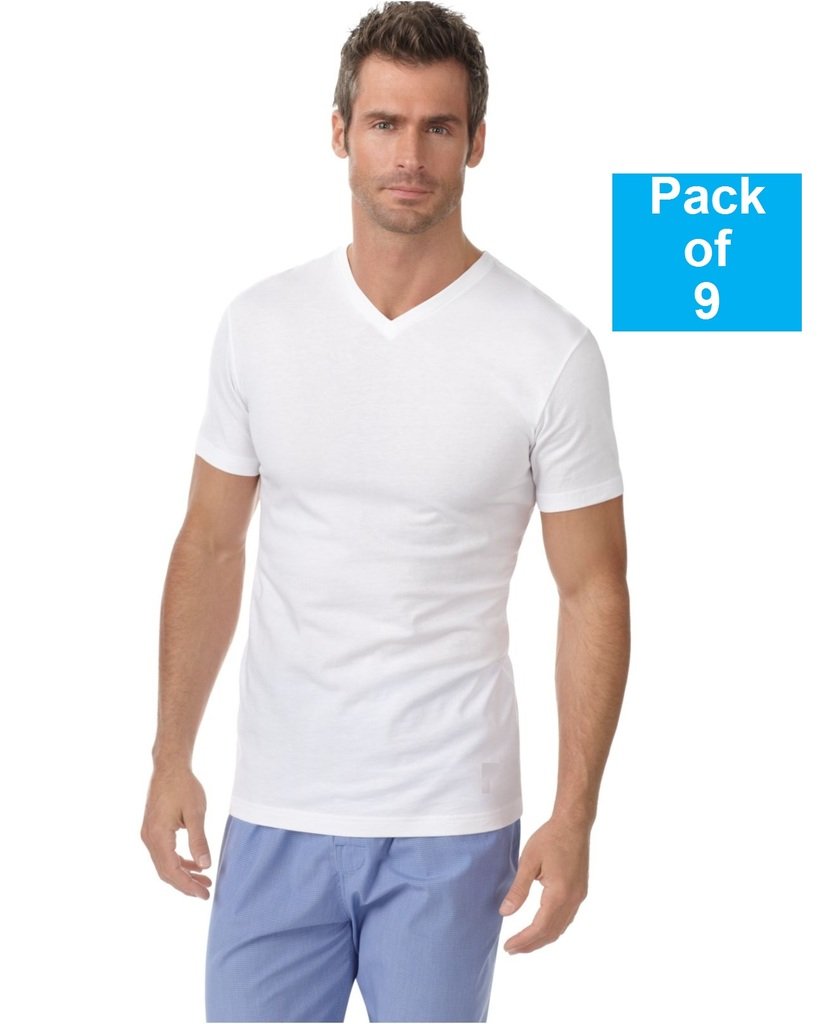 Fruit of the Loom Mens 9Pack White V-Neck Undershirts 100% Cotton T-Shirts, S