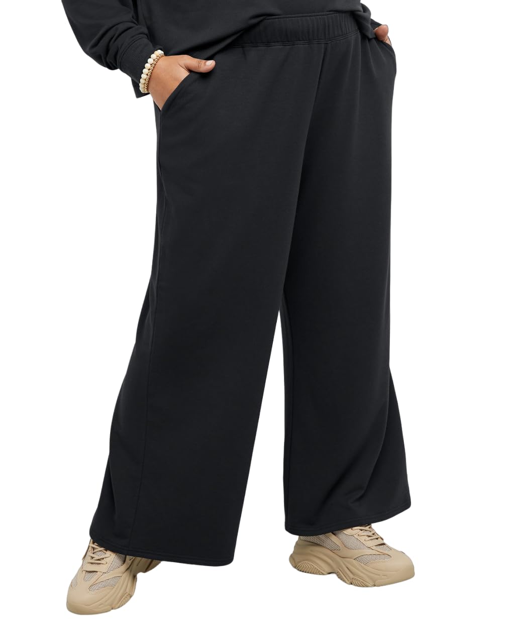 Hanes Comfortblend Women's Standard Originals Fleece Palazzo Pants, Soft Brushed Flare Leg Sweatpants, 28.5", Plus Sizes, Wheat Heather