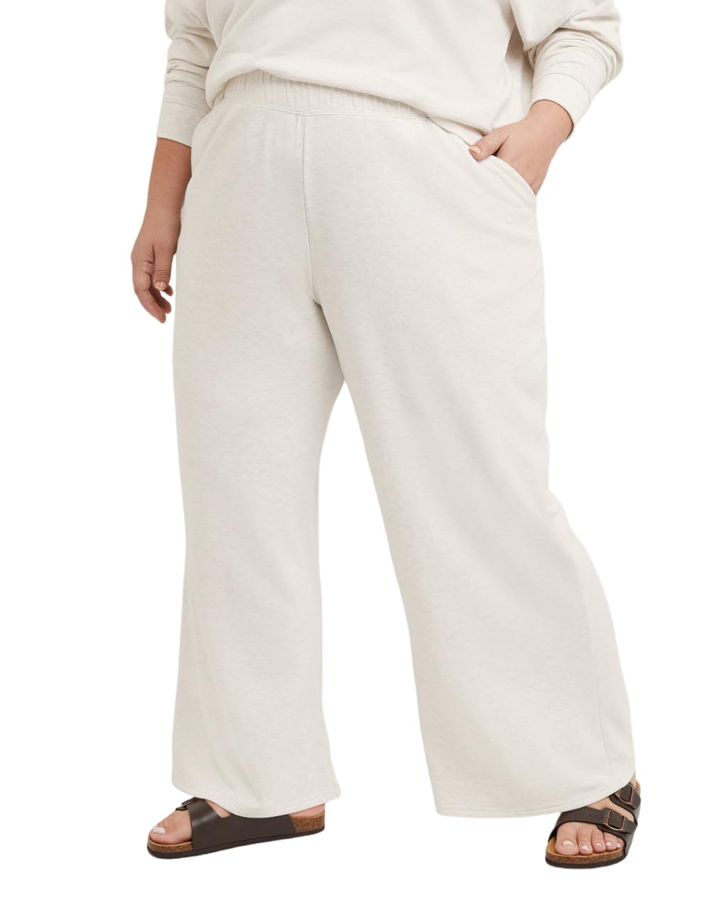 Hanes Comfortblend Women's Standard Originals Fleece Palazzo Pants, Soft Brushed Flare Leg Sweatpants, 28.5", Plus Sizes, Wheat Heather