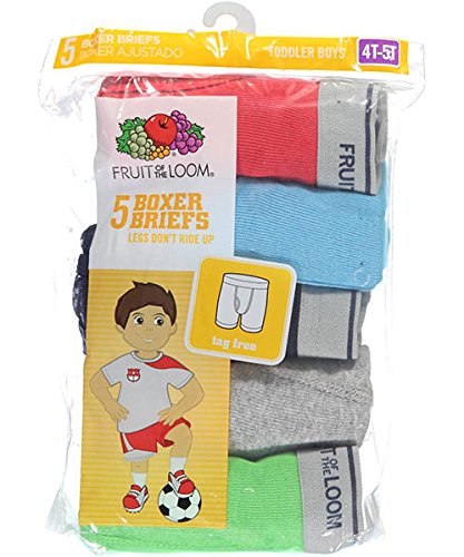 Fruit of the Loom 5 Pack Assorted Print & Solid Boxer Briefs, Solids - Assorted (Pack of 5), 4T