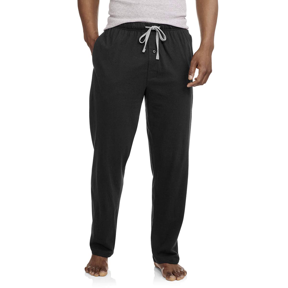 Hanes Men's Solid Knit Pant (Large, Grey/Black)