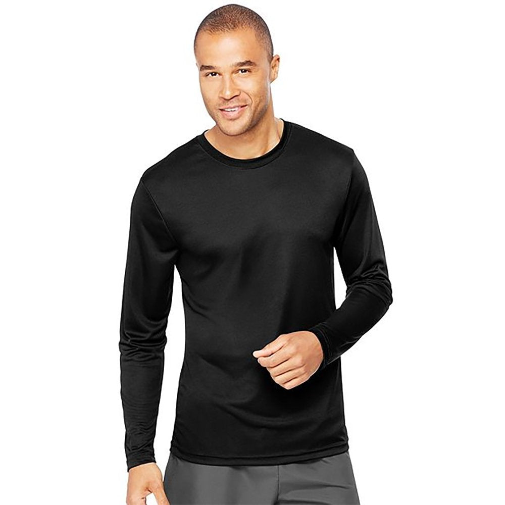 Hanes Men's Long Sleeve Cool Dri T-Shirt UPF 50+, Small, 2 Pack ,1 Navy / 1 White