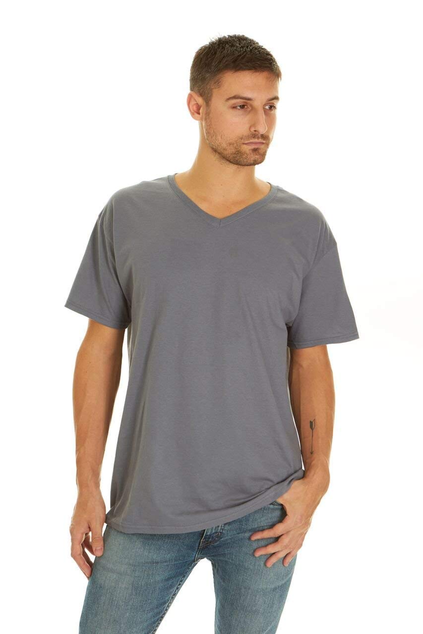 5 Pack Variety of Fruit of the Loom Men's V-Neck T-Shirt, Large