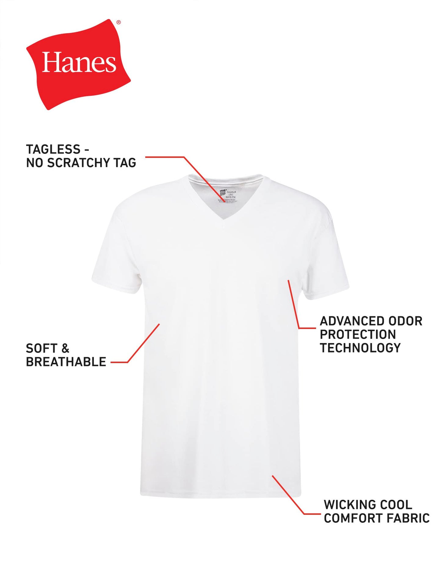 Hanes Mens Cotton, Moisture-wicking V-neck Tee Undershirts, Multiple Packs And Colors, White - 6 Pack, Small US