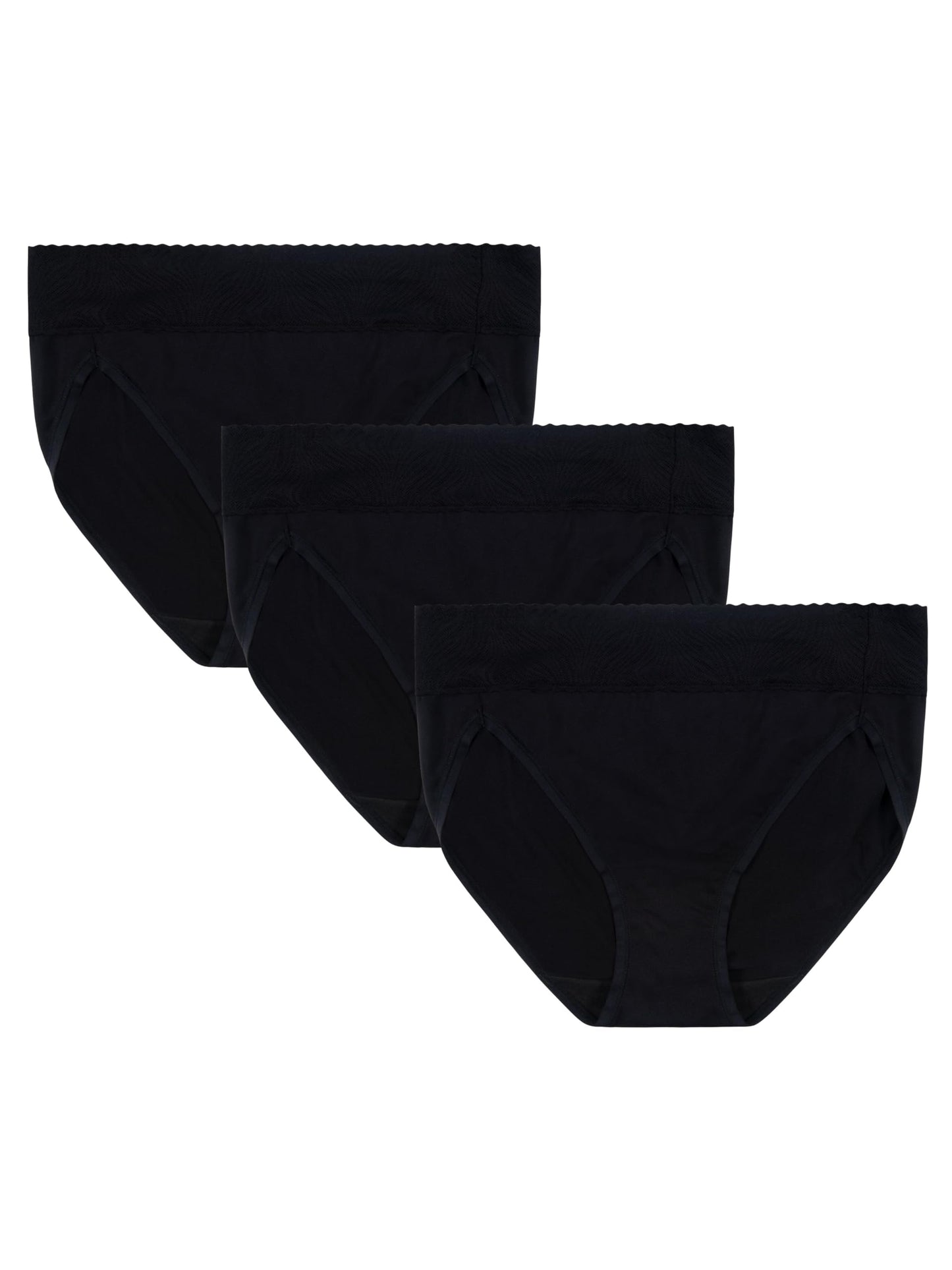 Vanity Fair Women's Effortless Panties for Everyday Wear, Buttery Soft Fabric & Lace, Hi Cut-3 Pack-Black