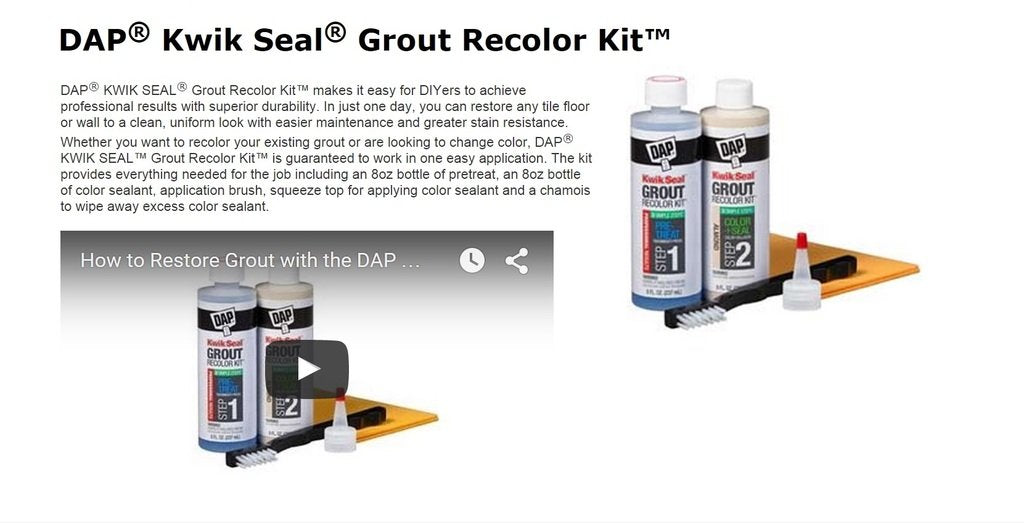 Dap Kwik Seal WHITE Grout: Brand new grout in 3 Quick & Easy Steps! Clean, Seal & Recolor! 3-in-1 kit Includes: (1) Tube Pre-Treat, 1 Tube Color & Seal, (1) Squeeze Top, (1) Brush, (1) Chamois