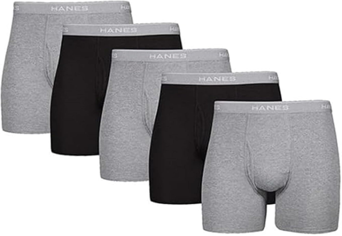 Hanes Ultimate Men's Tagless Boxer Briefs 5-Pack, Black/Grey, X-Large