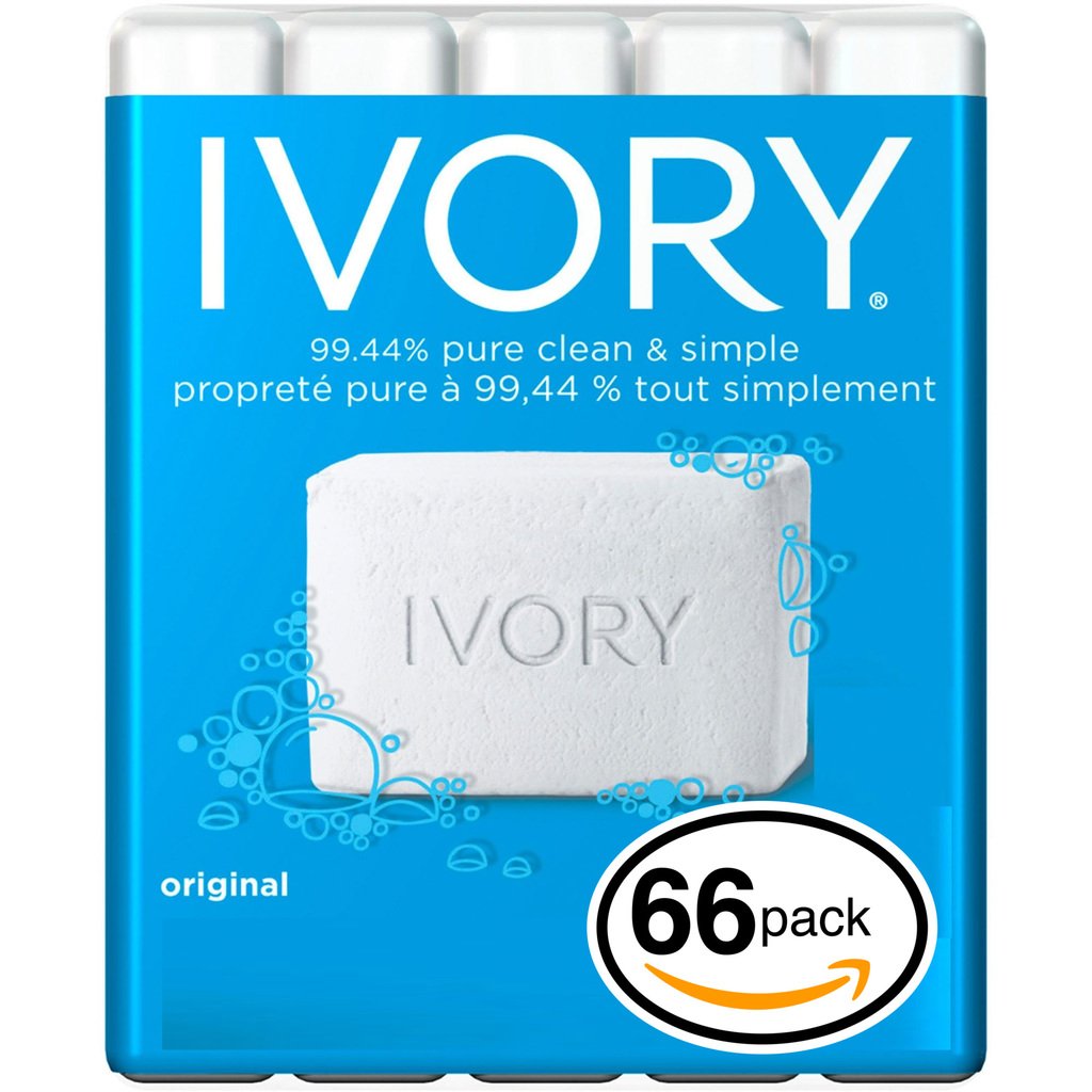 (PACK OF 66 BARS) Ivory ORIGINAL SCENT Bar Soap for Men & Women. 99.44% PURE! Free of Dyes & Heavy Perfumes! Healthy Skin for Hands, Face & Body! (66 Bars, 3.10oz Each Bar)