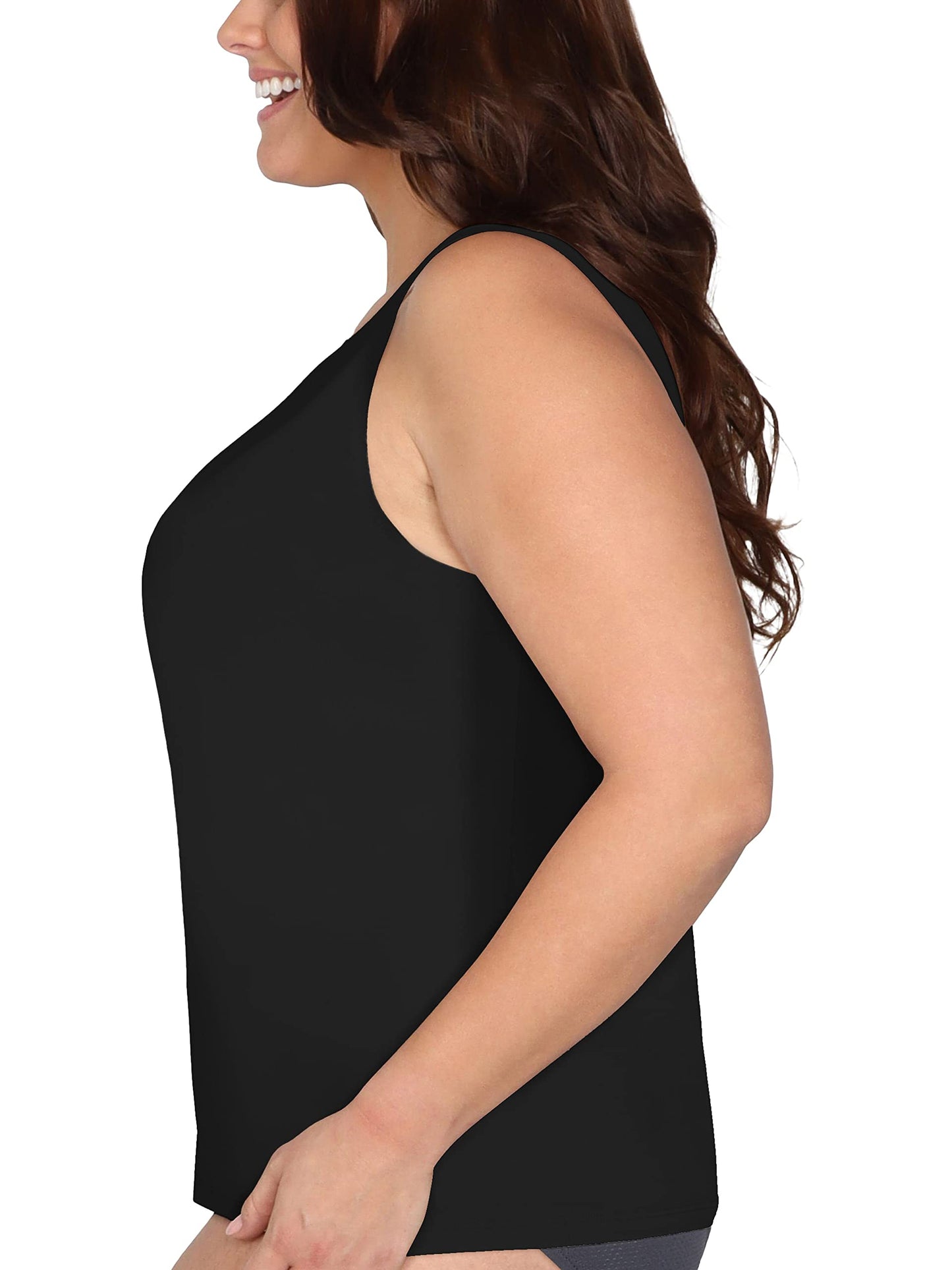 Fruit of the Loom Women's Comfort Bras Tops (S-6XL), Tank-2 Pack-Black/Nude, XX-Large