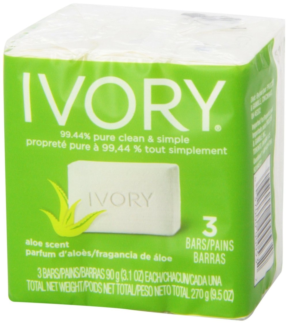 (PACK OF 3 BARS) Ivory ALOE SCENT Bar Soap for Men & Women. 99.44% PURE! Free of Dyes & Heavy Perfumes! Healthy Skin for Hands, Face & Body! (3 Bars, 3.10oz Each Bar)