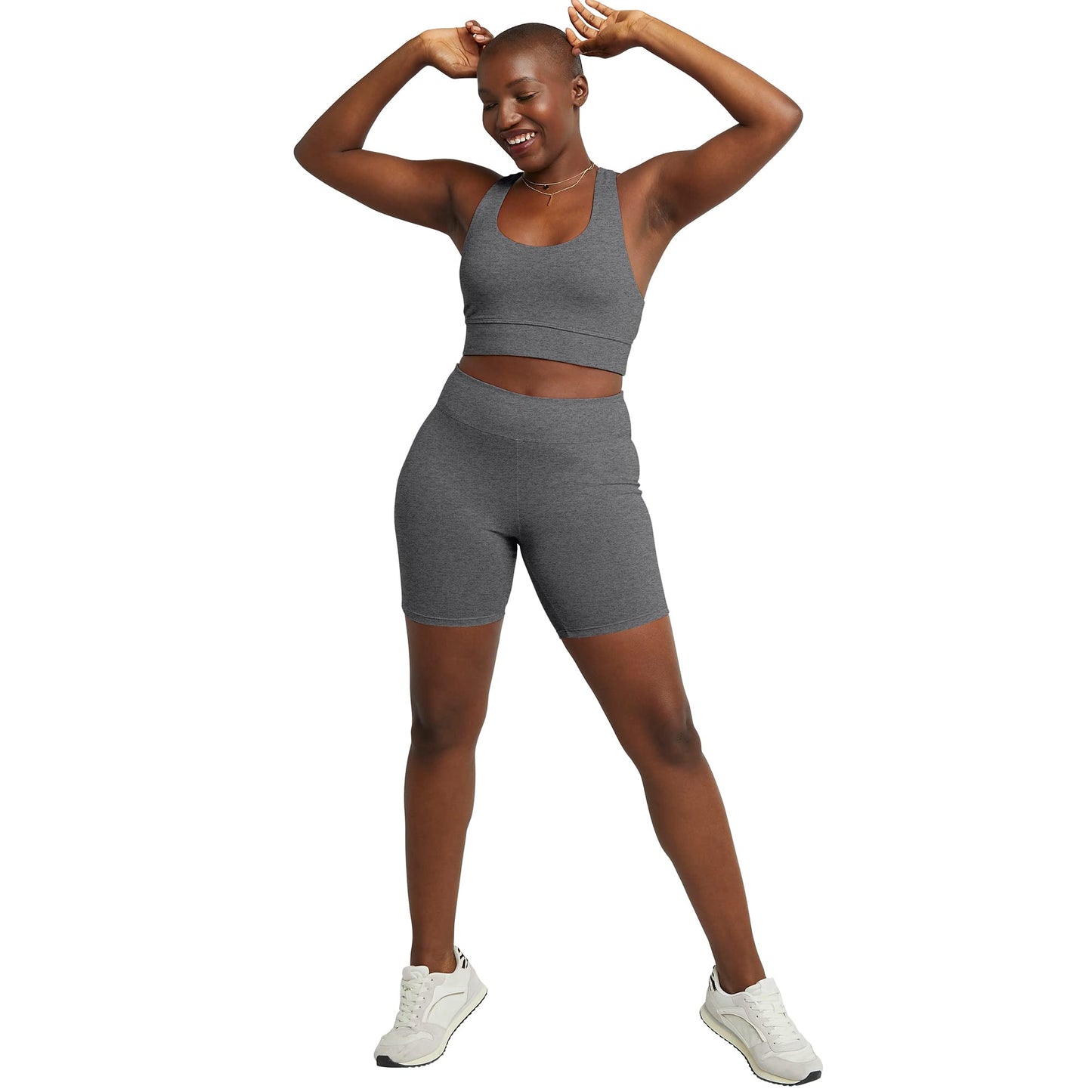 Hanes Women's Stretch Jersey Bike Short, Charcoal Heather, X-Large