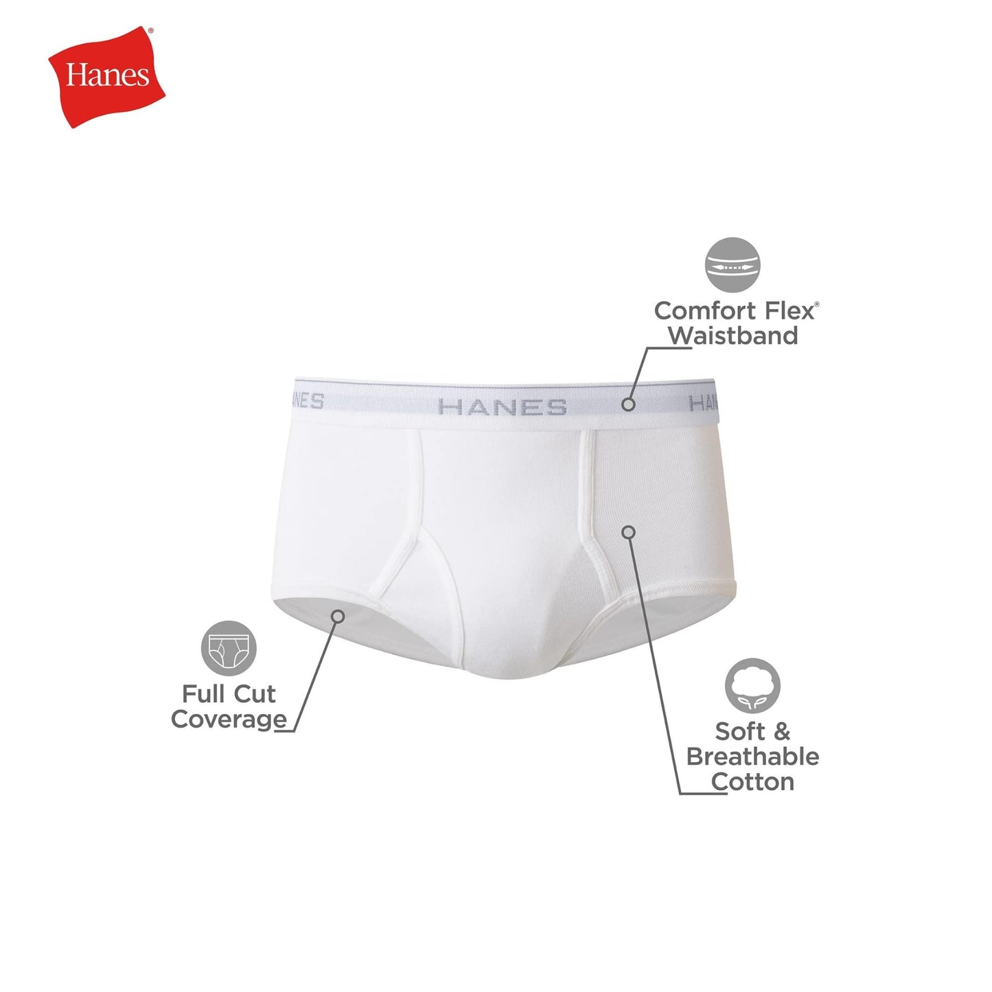Hanes Mens 3-Pack Extended Sizes Full Rise Briefs 3-Pack White 3XL One Size