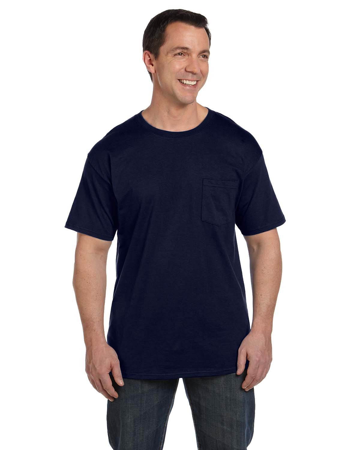 Men's 6.1 oz Hanes BEEFY-T T-Shirt w/Pocket NAVY SIZE 3X
