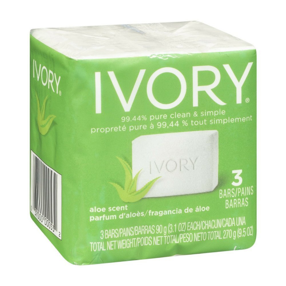 (PACK OF 3 BARS) Ivory ALOE SCENT Bar Soap for Men & Women. 99.44% PURE! Free of Dyes & Heavy Perfumes! Healthy Skin for Hands, Face & Body! (3 Bars, 3.10oz Each Bar)