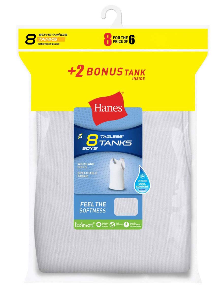 Hanes Boys' 5 Pack Ultimate ComfortSoft Tank (M-(10-12, White - 8 Pack)