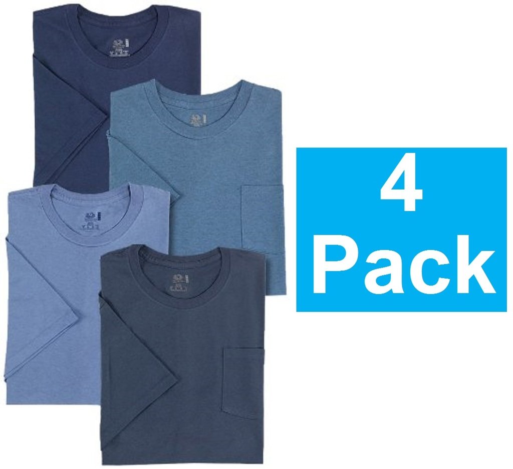 Fruit Of The Loom Men's Pocket Crew Neck T-Shirt, Blue, XXX-Large (Pack Of 4)