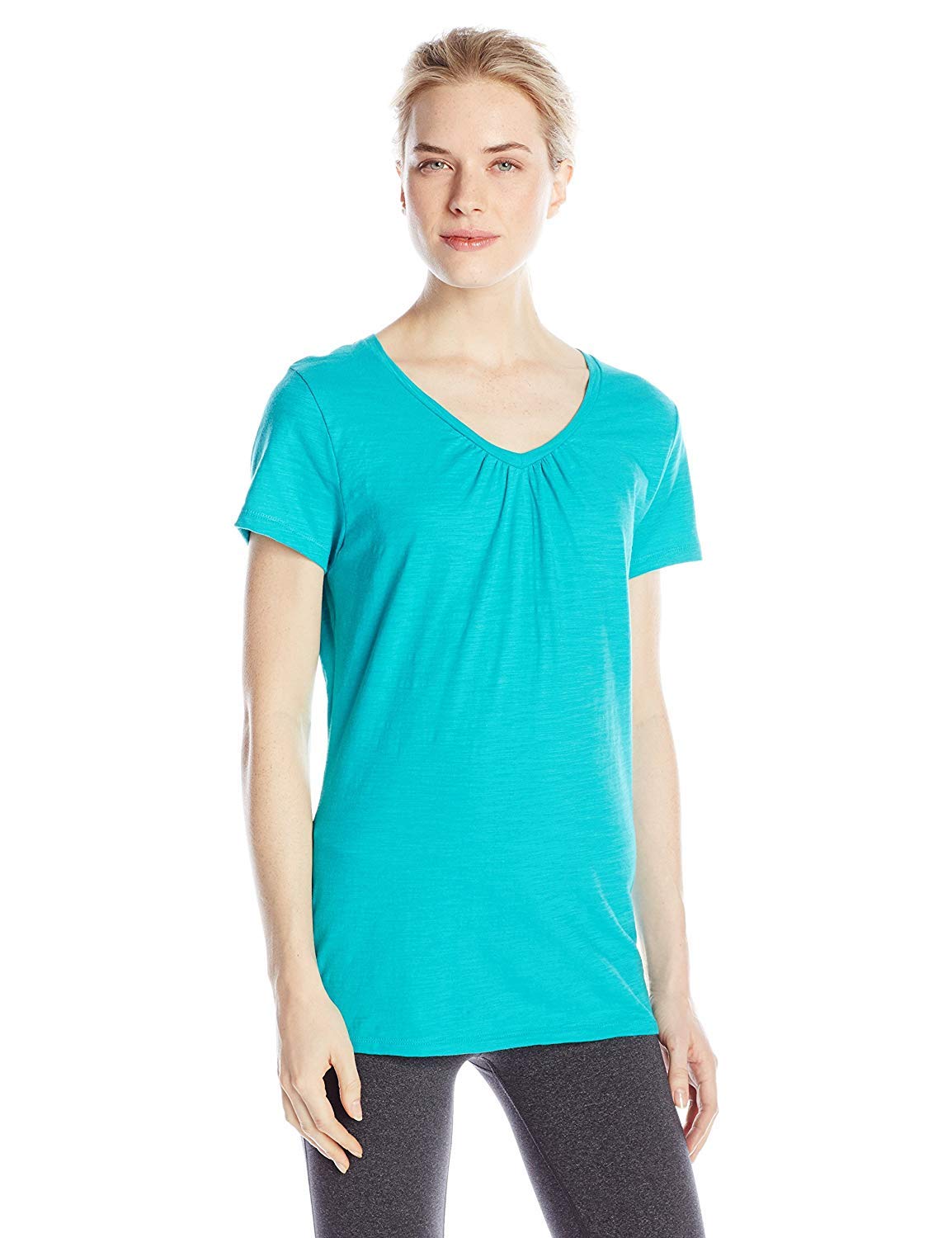 Hanes Women's Shirts, Slub Cotton Shirred V-Neck Tee, Cotton T-Shirts for Women, Women’s Tee Shirts