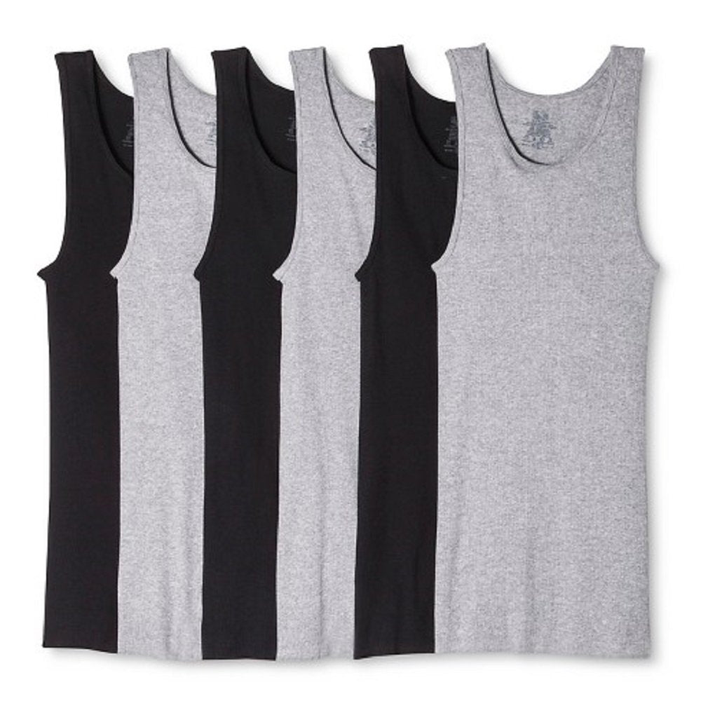 Hanes Best Tagless Ring Spun Cotton Tank Tagless A-Shirts 6-Pack (X-Large (46-48"), Black & Gray)
