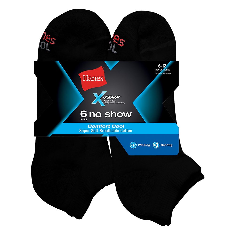Hanes Men's No-Show Socks (Black, 2-Pack (12 Pairs) Sock: 10-13 / shoe: 6-12)