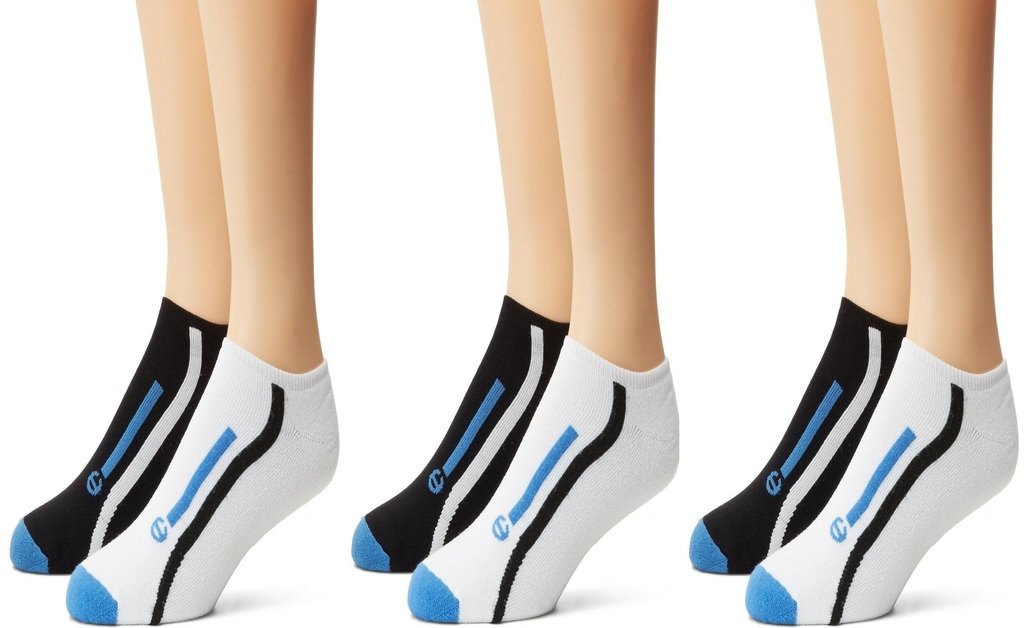 Champion Men's 6Pack Black & Blue Stripe No-Show Athletic Low Cut Socks, 6-12