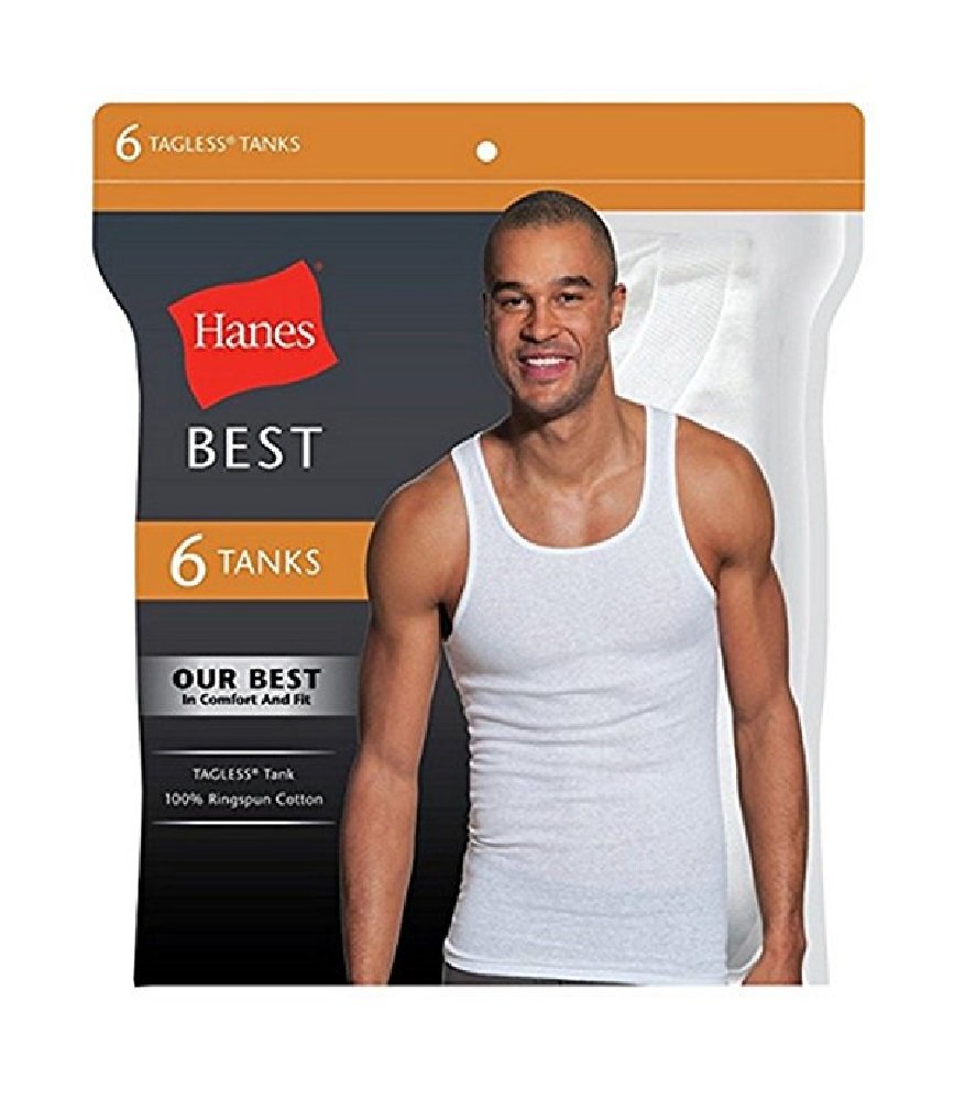Hanes Best Tagless Ring Spun Cotton Tank Tagless A-Shirts 6-Pack (X-Large (46-48"), Black & Gray)