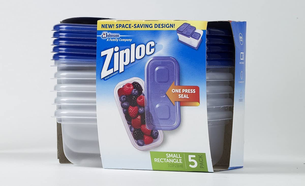 Ziploc One Press Seal Small Rectangle Container - 5 ct